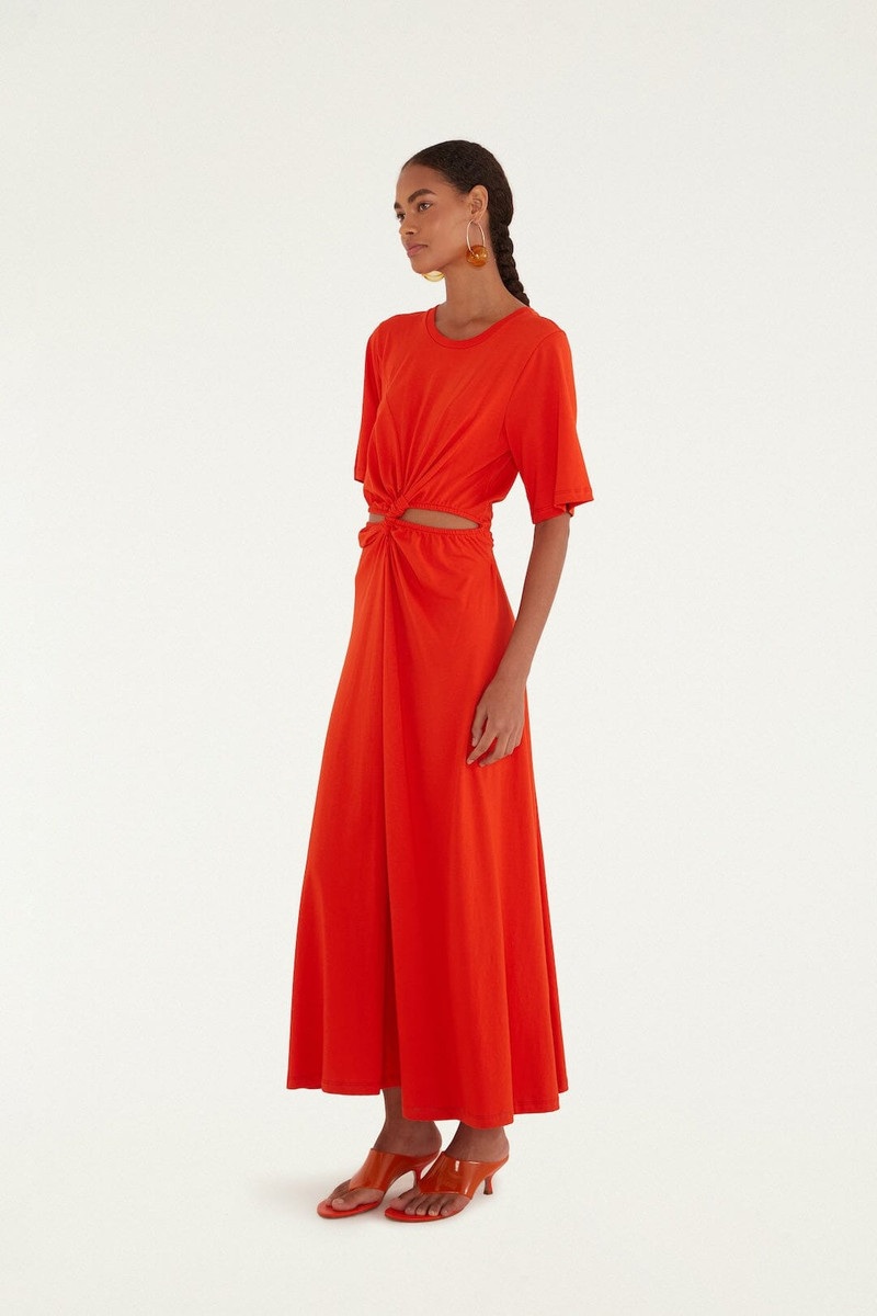 Red Artsy Flora Cut-Out Organic Cotton Maxi Dress 4