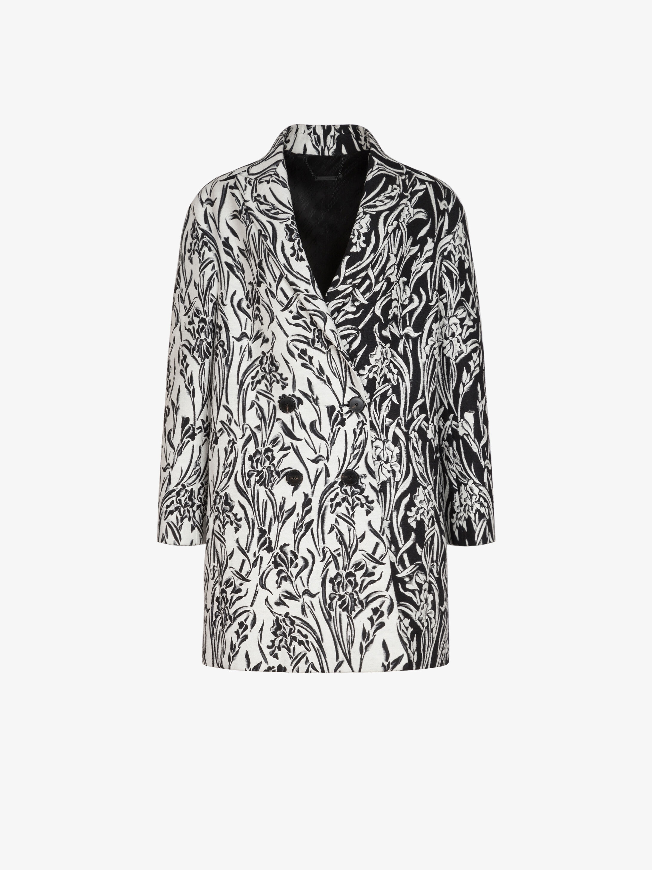 Two tone coat in floral jacquard - 1