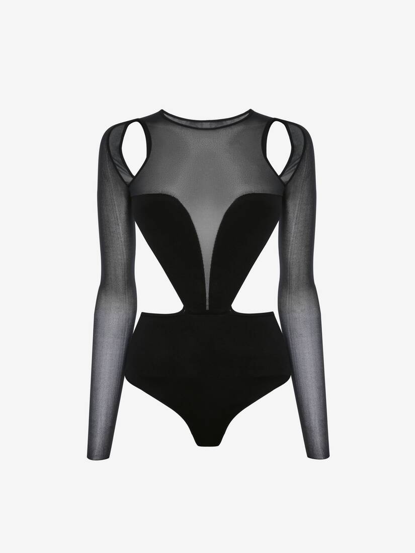 Women's Slashed Corset Bodysuit in Black - 1