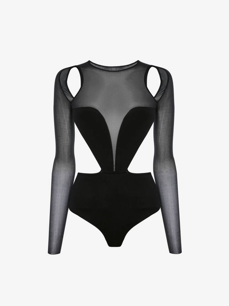 Women's Slashed Corset Bodysuit in Black 1