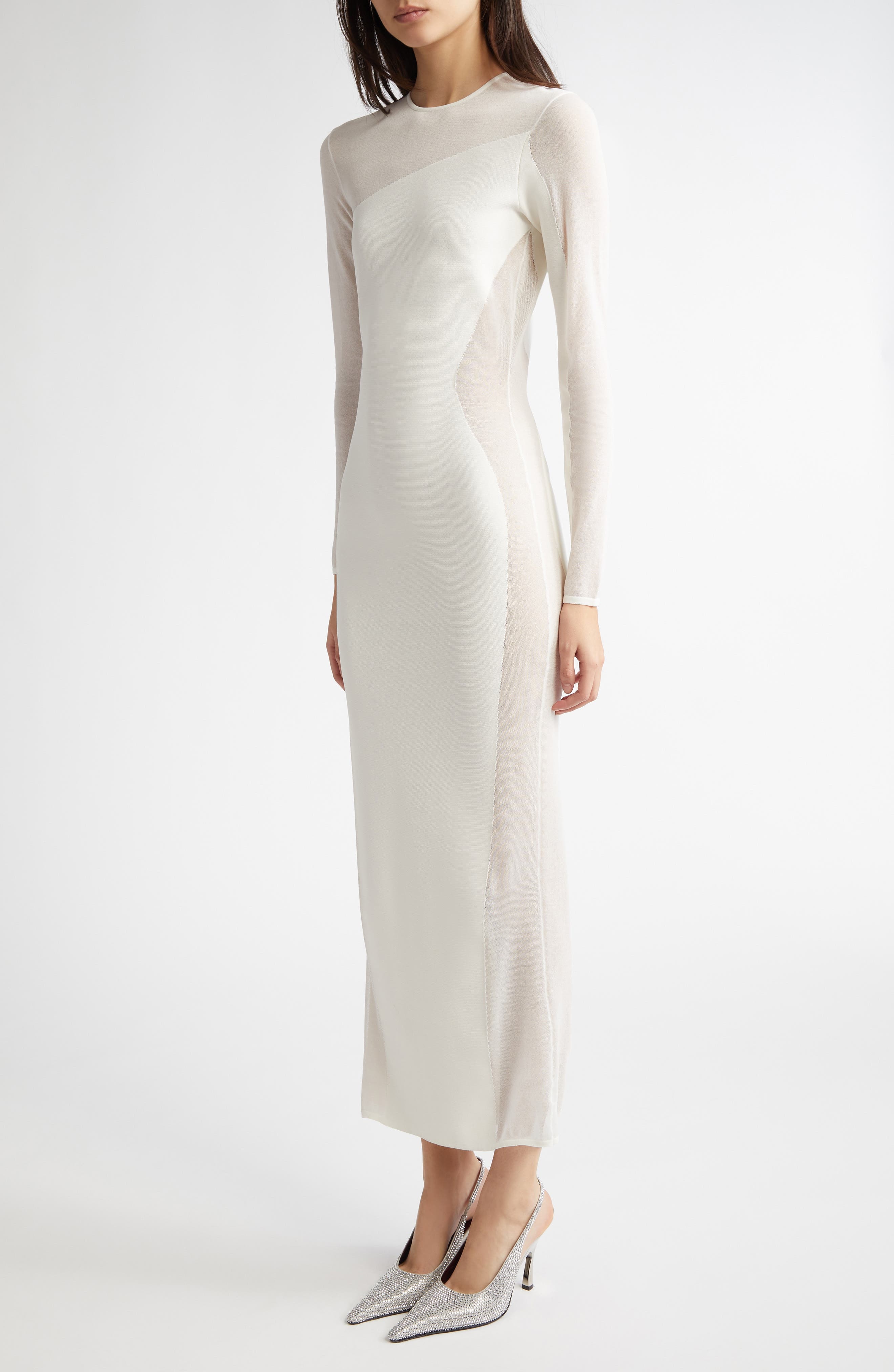 Stella McCartney Long Sleeve Compact Knit Miracle Dress in Pure White at Nordstrom - 4