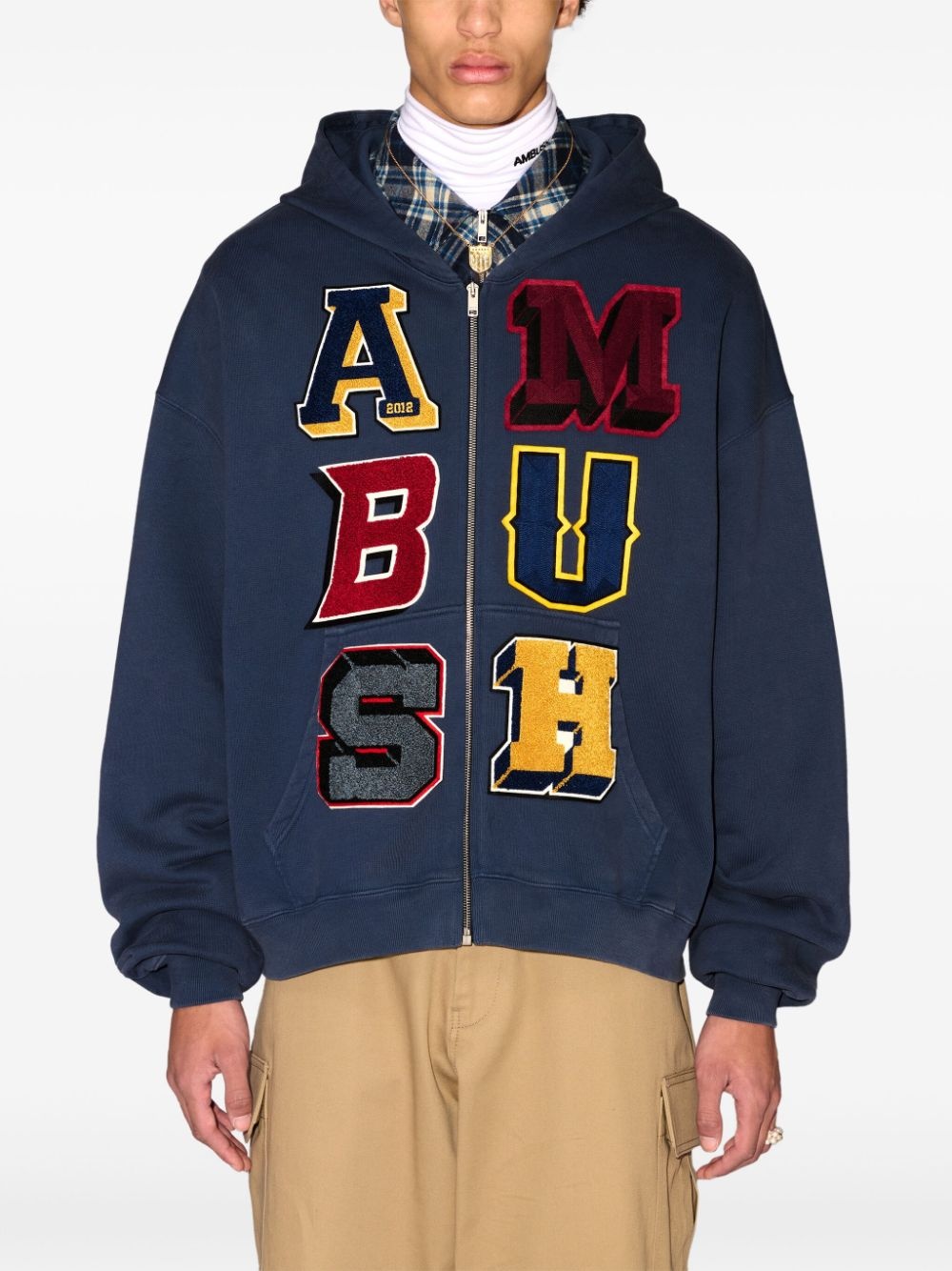 logo-patch zip-up hoodie - 3