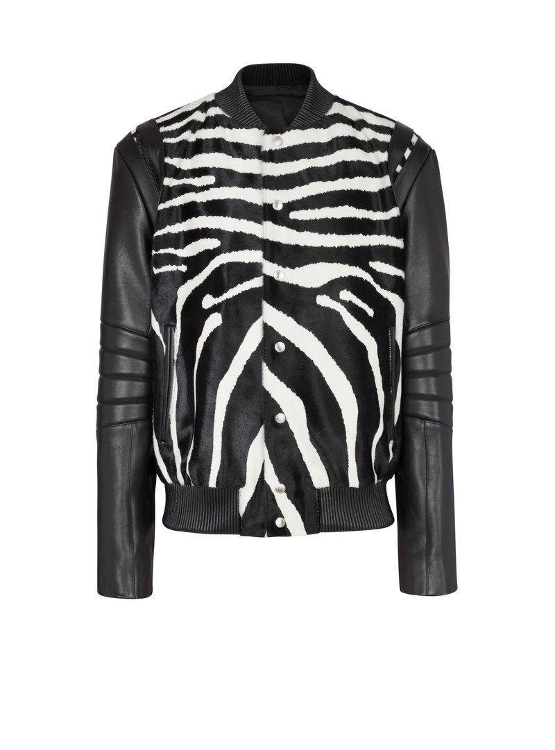 Leather bomber with zebra motif 1