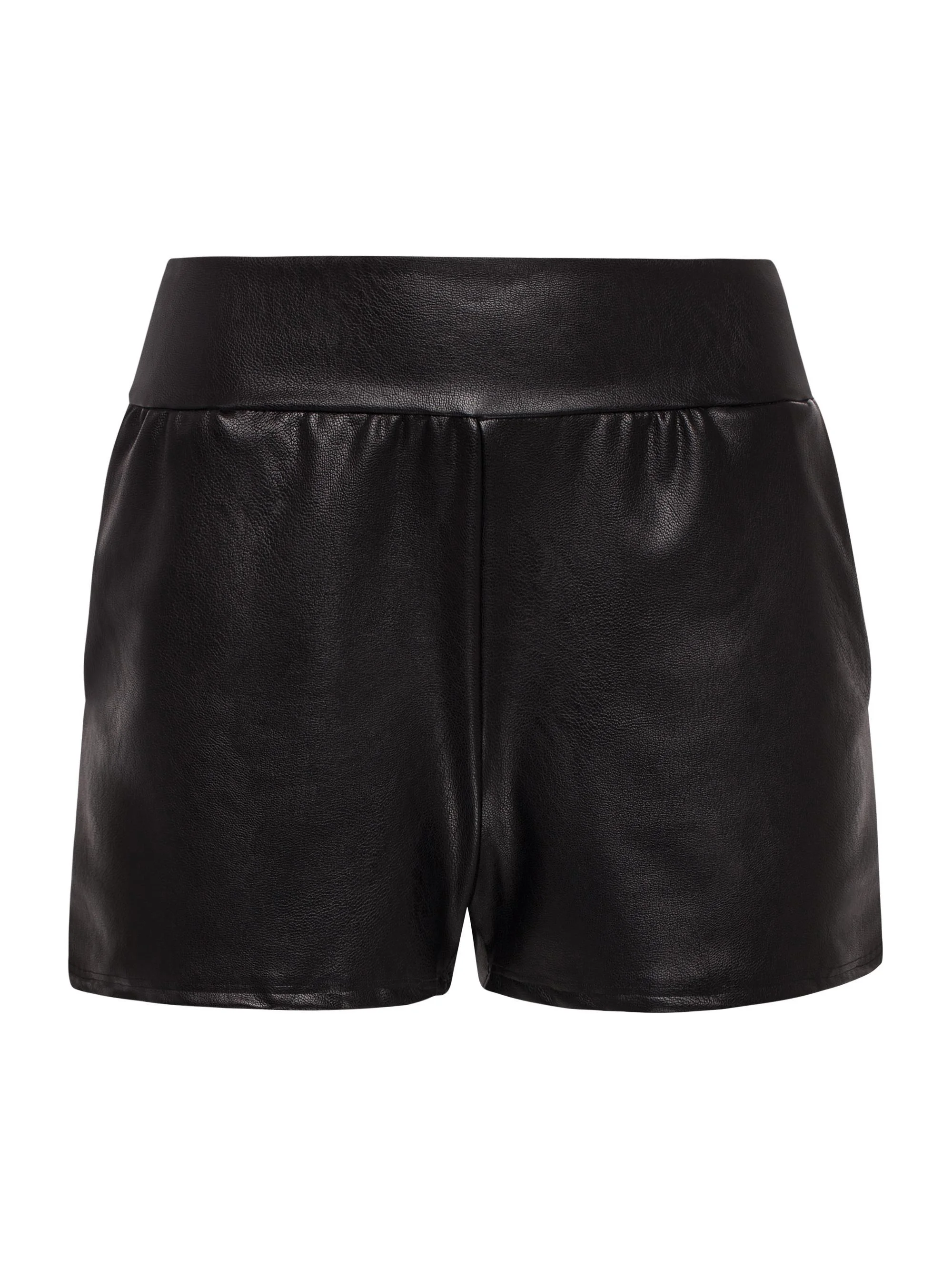 Women's Faux Leather Relaxed Shorts - Black - 1