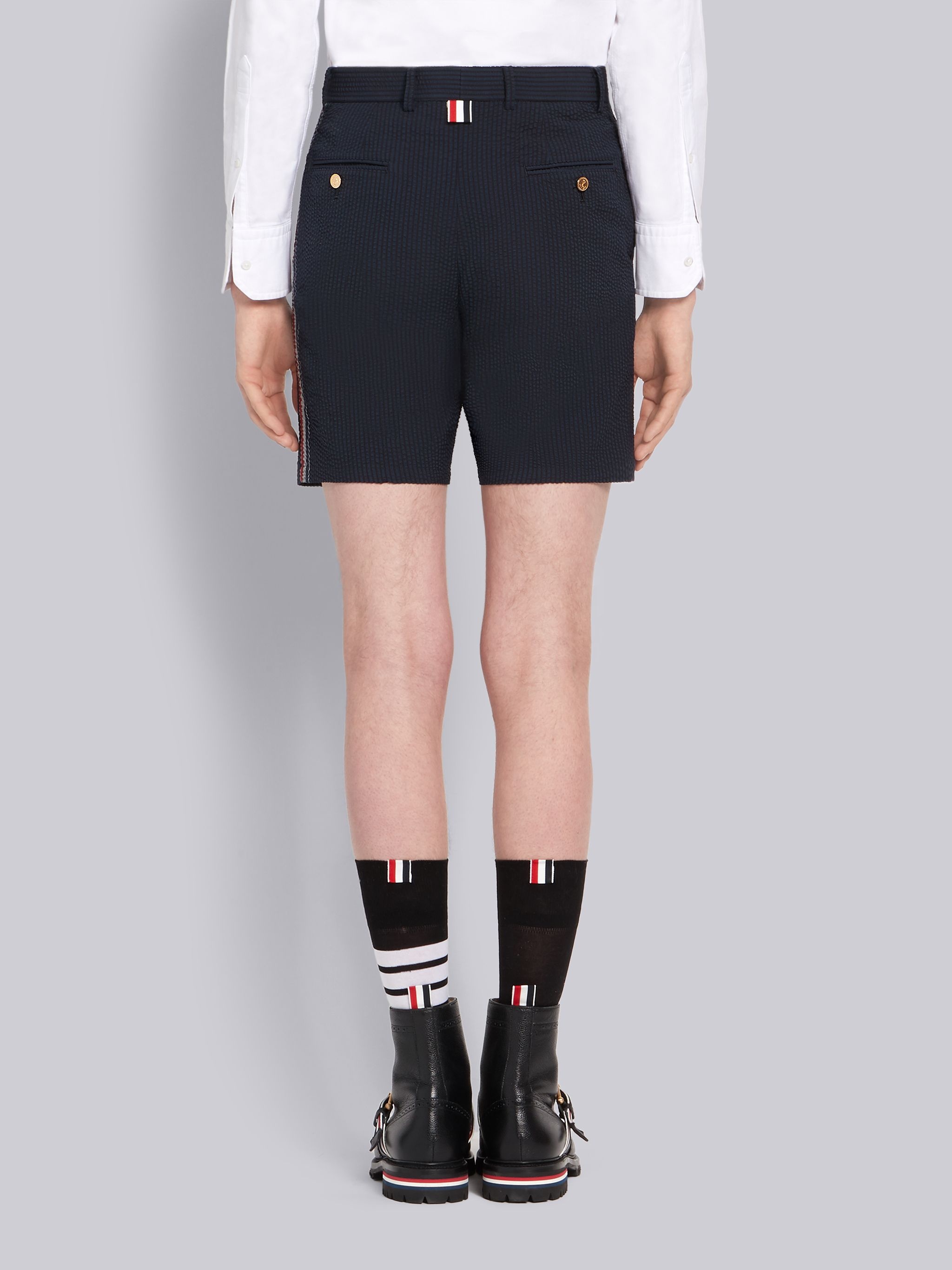 Navy Seersucker Rwb Stripe Shorts - 3