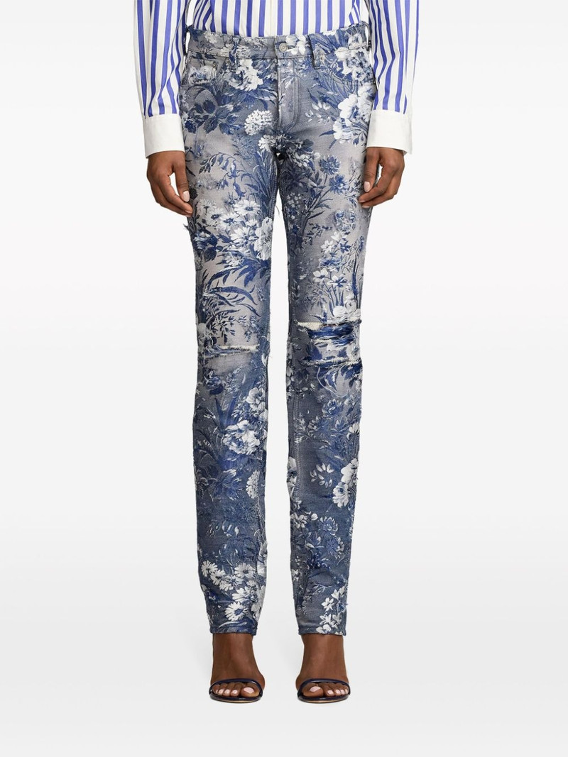 160 distressed floral-jacquard jeans 3