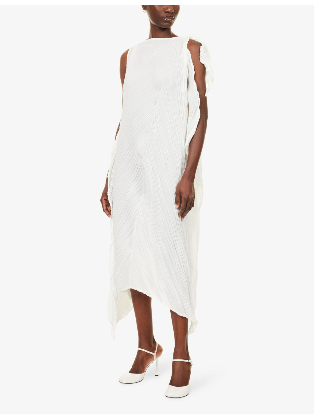 Wrinkled And Twisted Asymmetric Knitted Midi Dress - 3