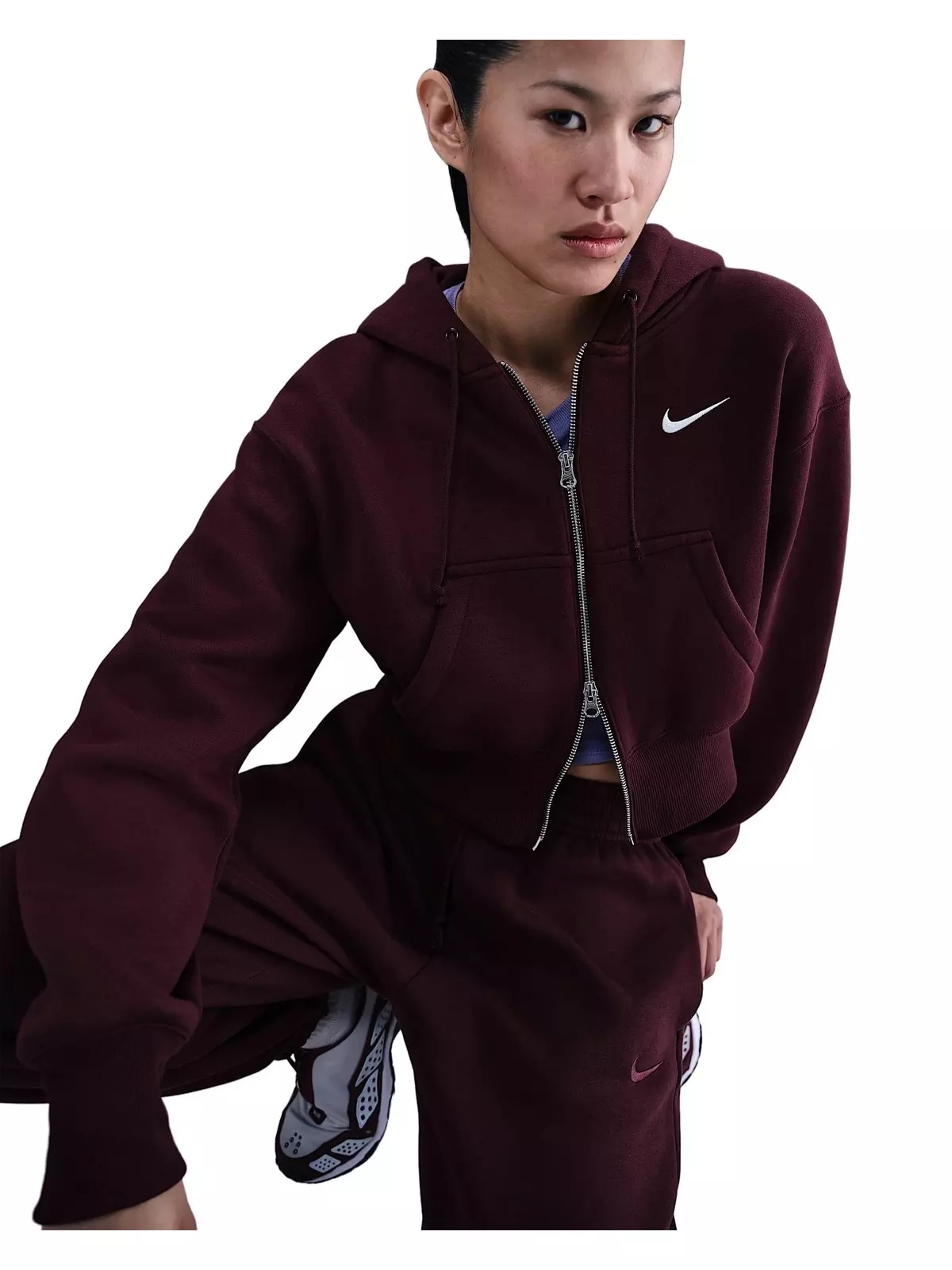 Women's Sportswear Phoenix Fleece Loose Full-Zip Cropped Jacket -Burgundy - 3