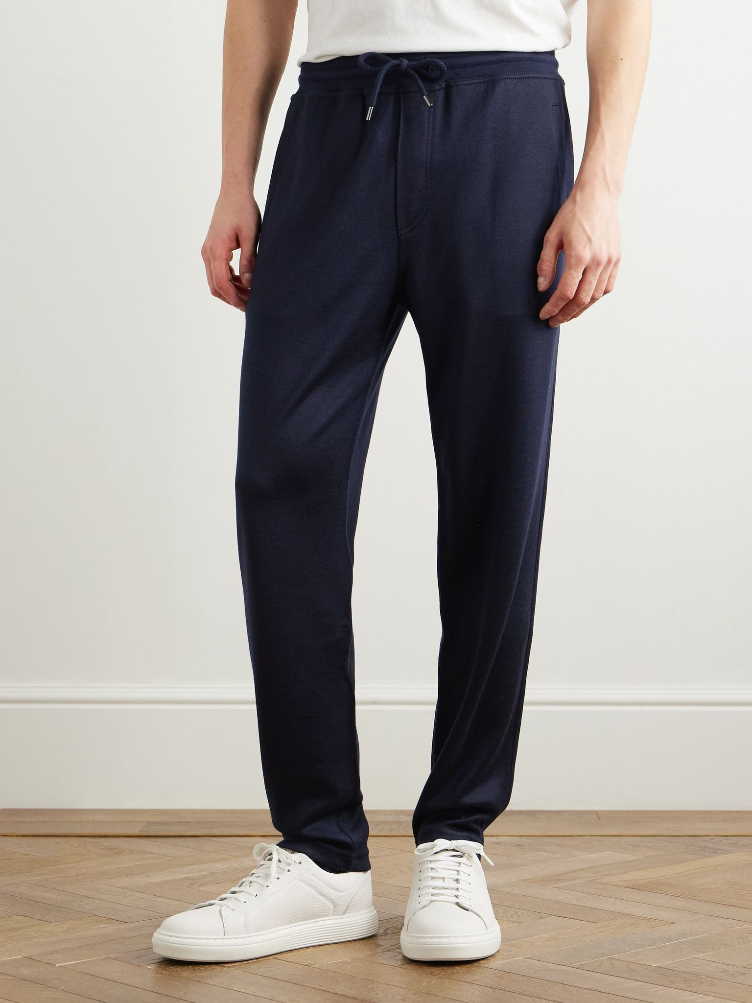 Tapered Cashmere-Blend Jersey Sweatpants Navy - 3