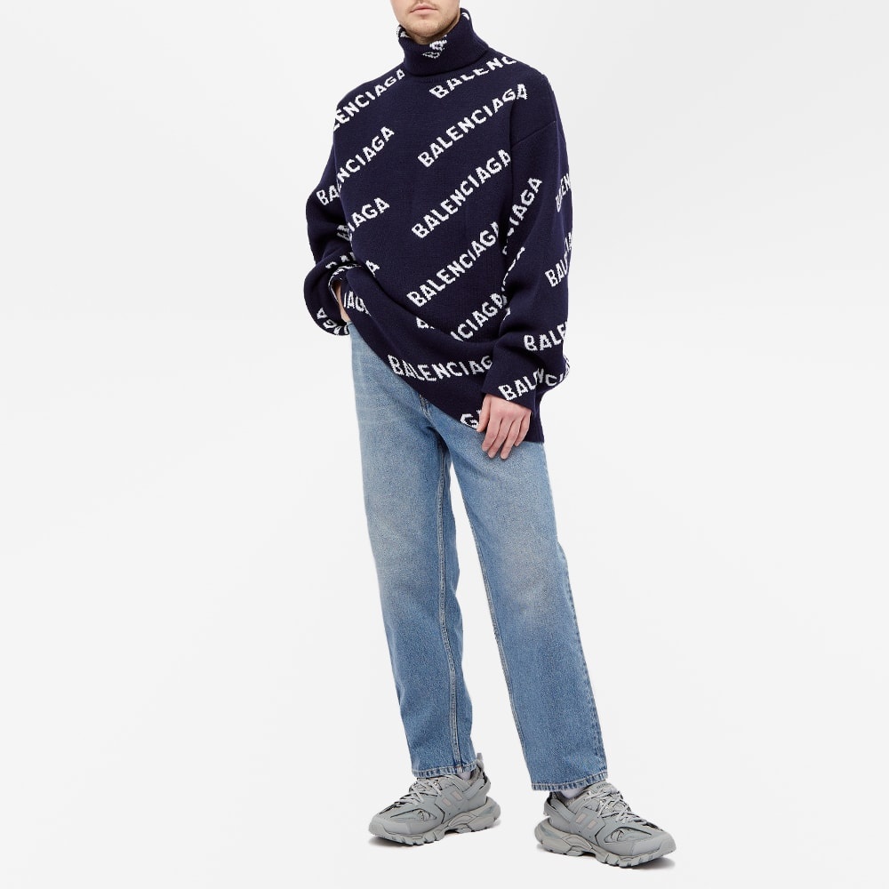 Balenciaga All Over Logo Intarsia Turtleneck Knit - 8