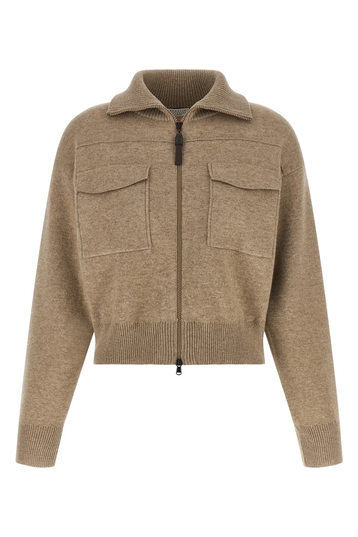 'Shiny Zipper Pull' Wool Cardigan - 1