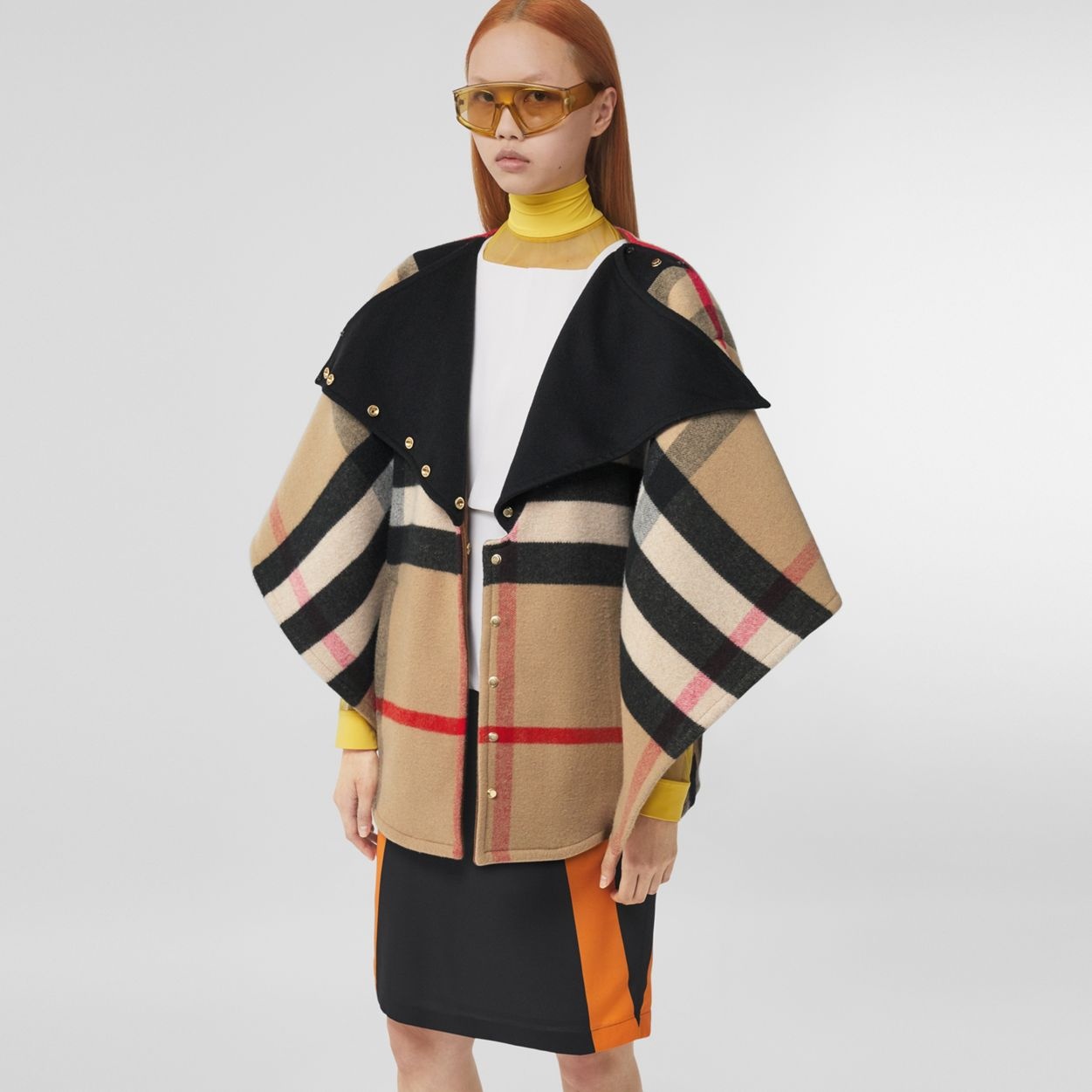 Double-faced Check Cashmere Cape - 6