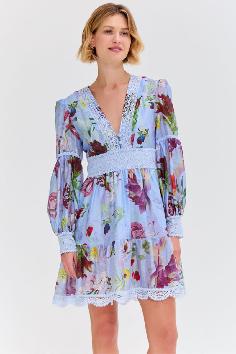 PatBO LILY FLOWER LONG SLEEVE PLUNGE MINI DRESS outlook