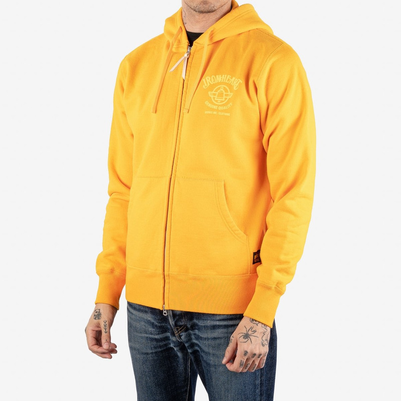 Iron Heart IHSW-63-MUS Printed 14oz Ultra Heavyweight Loopwheel Cotton Zippered Hoodie - Mustard outlook