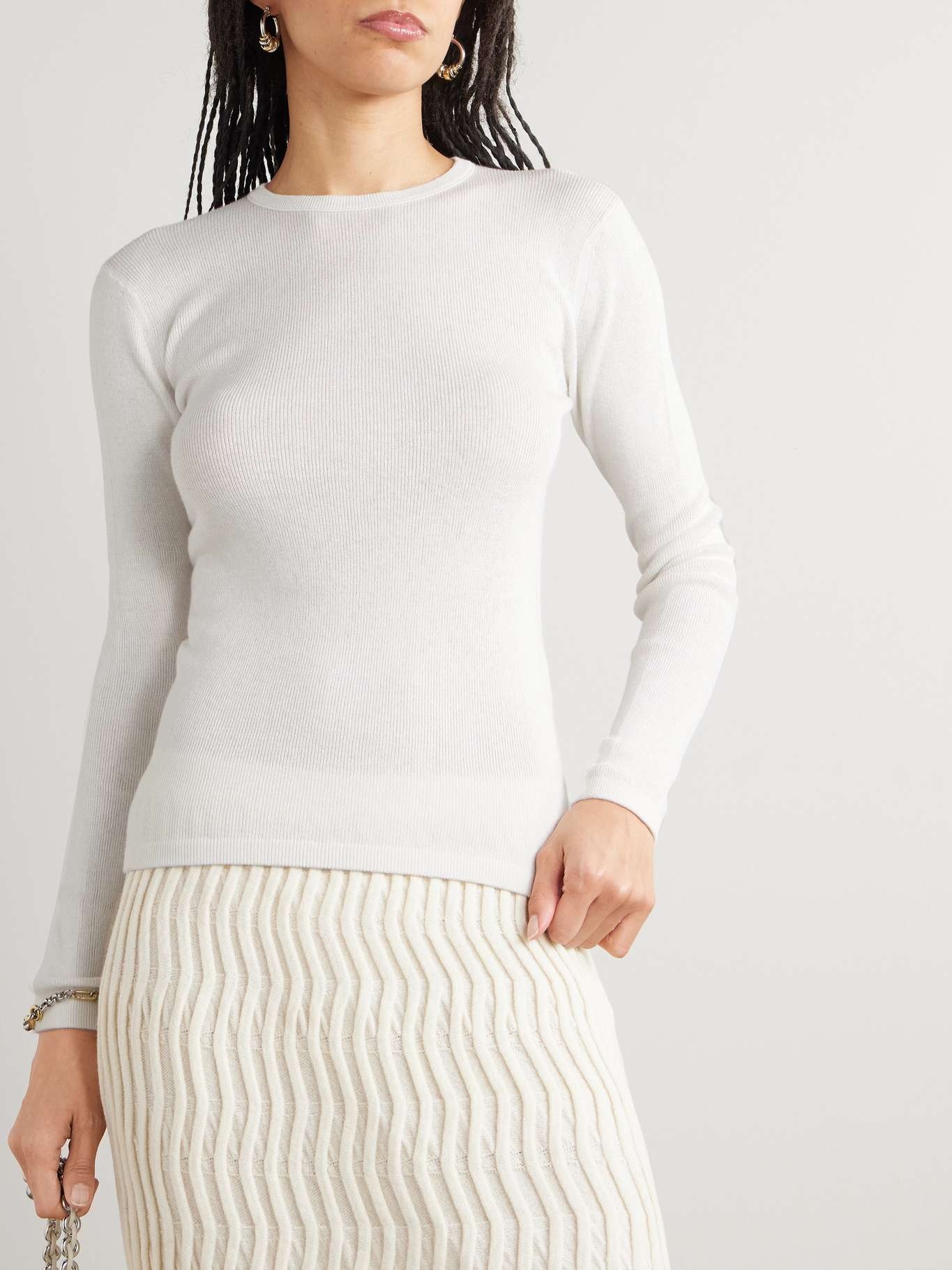 Vivian cotton and cashmere-blend T-shirt Cream - 3