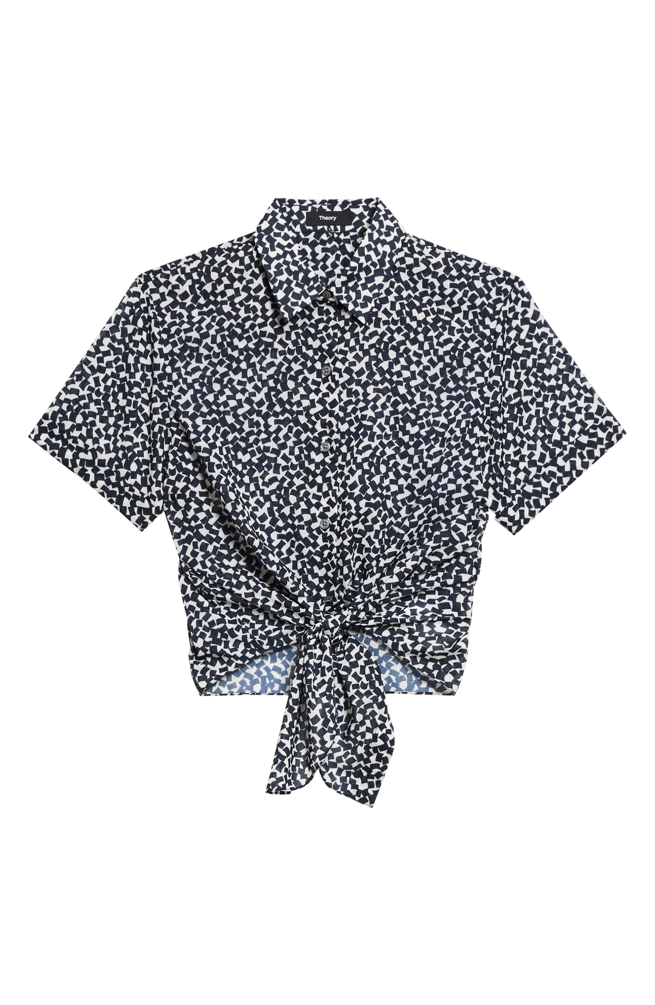 Theory Geometric Tie Front Button-Up Shirt in Navy Multi at Nordstrom - 5
