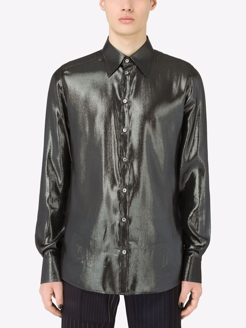 metallic-sheen button-up shirt - 3