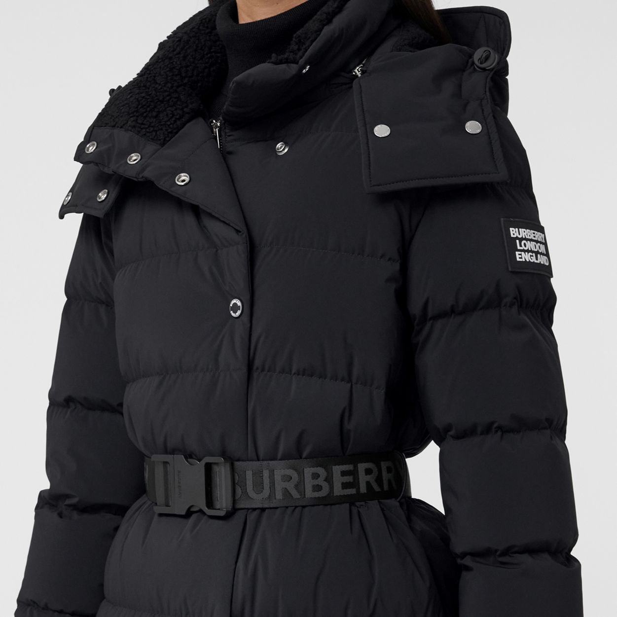 Detachable Hood Belted Puffer Coat - 5