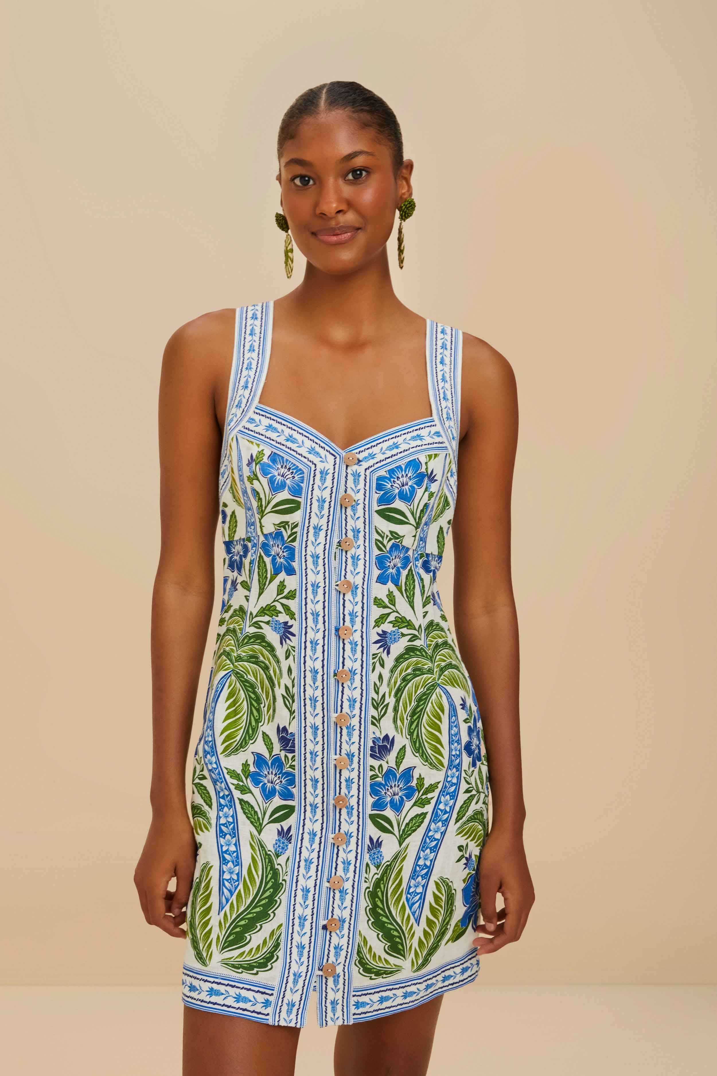 Off-White Tropicance Porcelain Garden Euroflax™ Premium Linen Mini Dress - 2