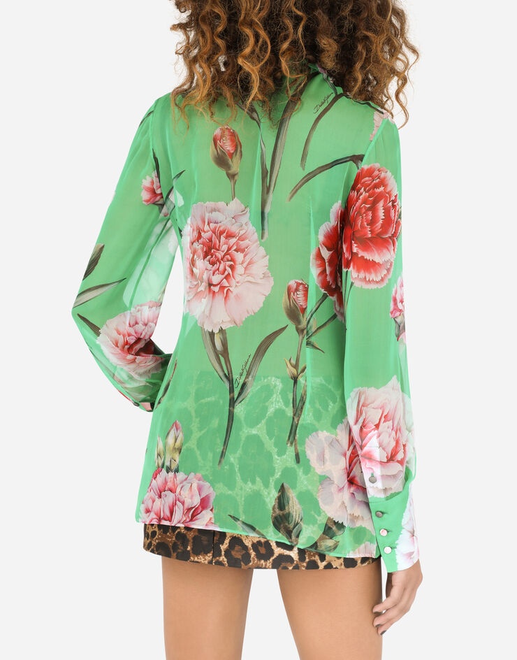 Carnation-print chiffons shirt - 5