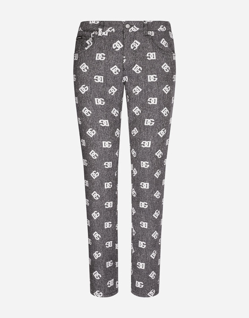 Stretch cotton jacquard skinny pants with DG detail 1