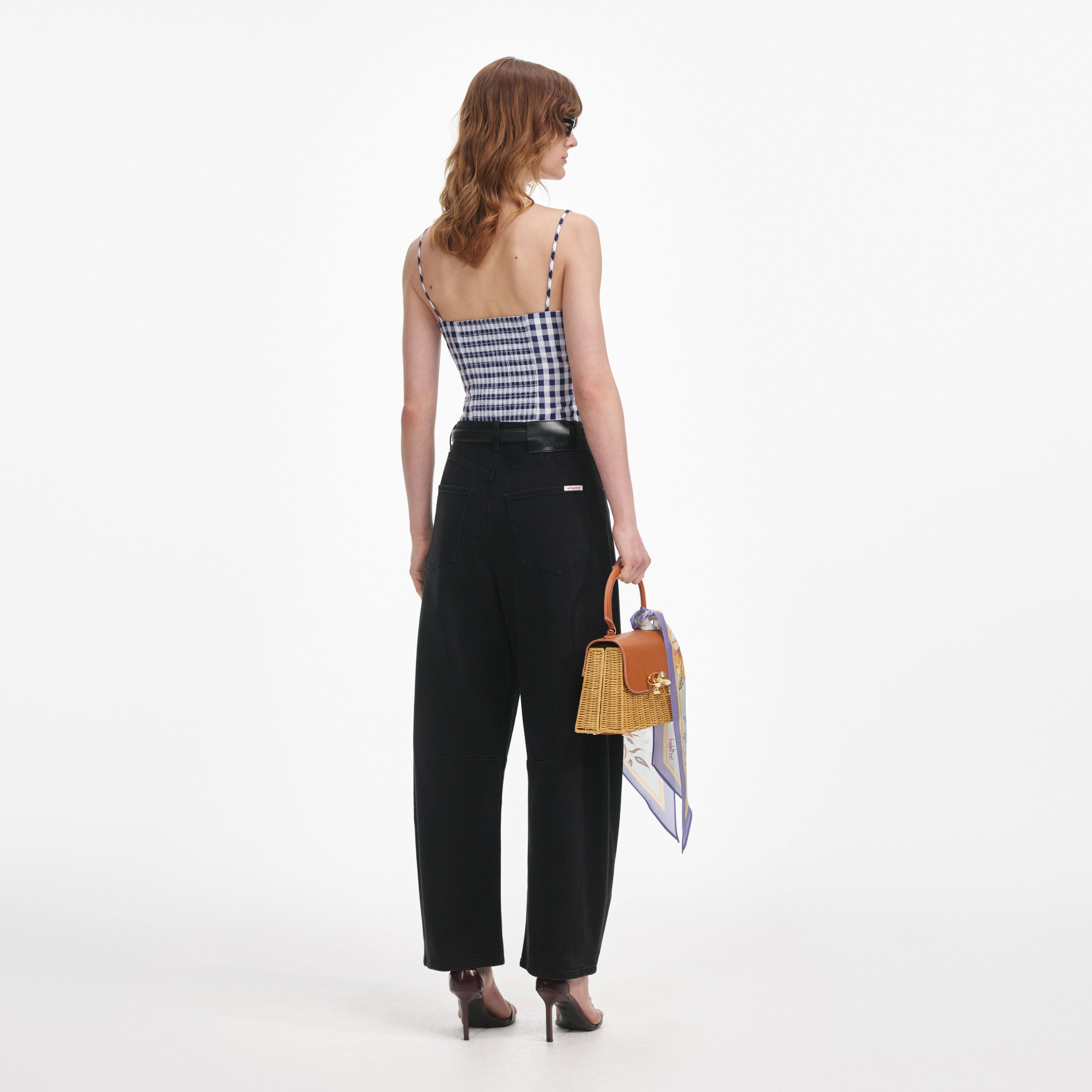 Navy Gingham Taffeta Top - 3