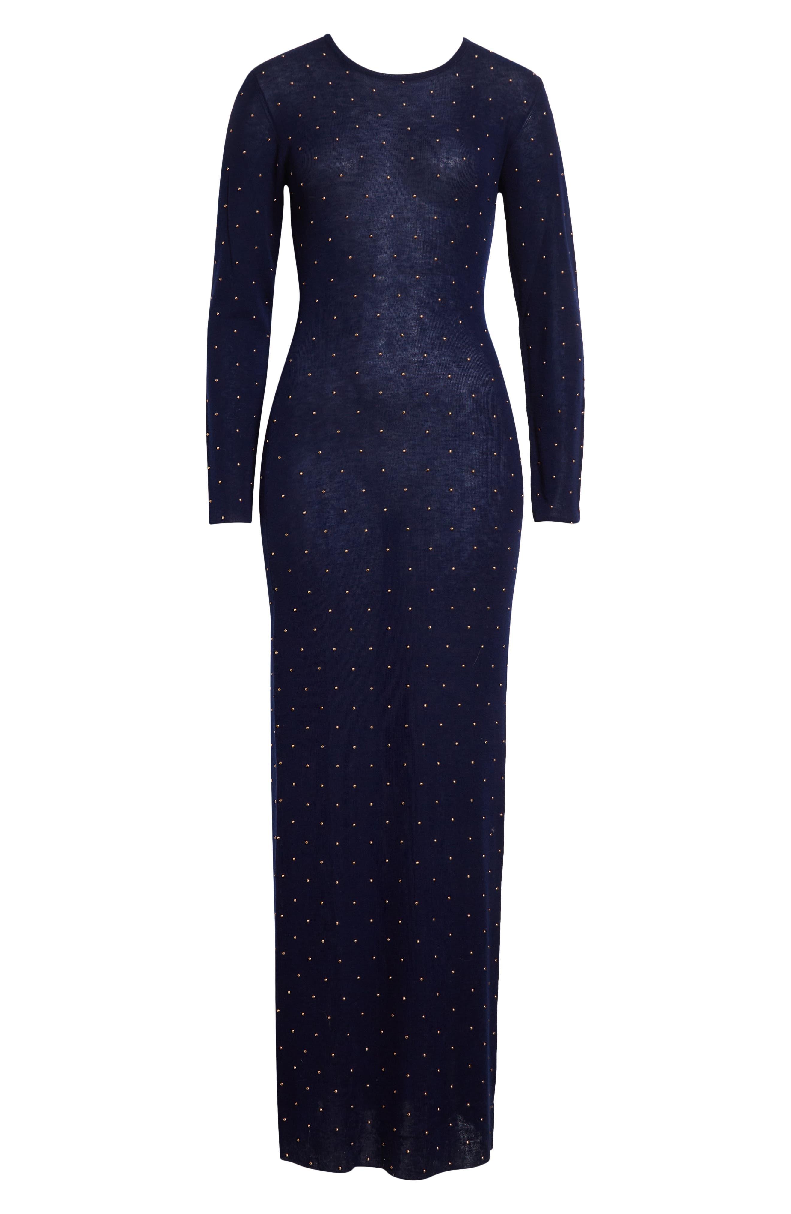 Rabanne Studded Long Sleeve Wool Knit Dress in Blue at Nordstrom - 5