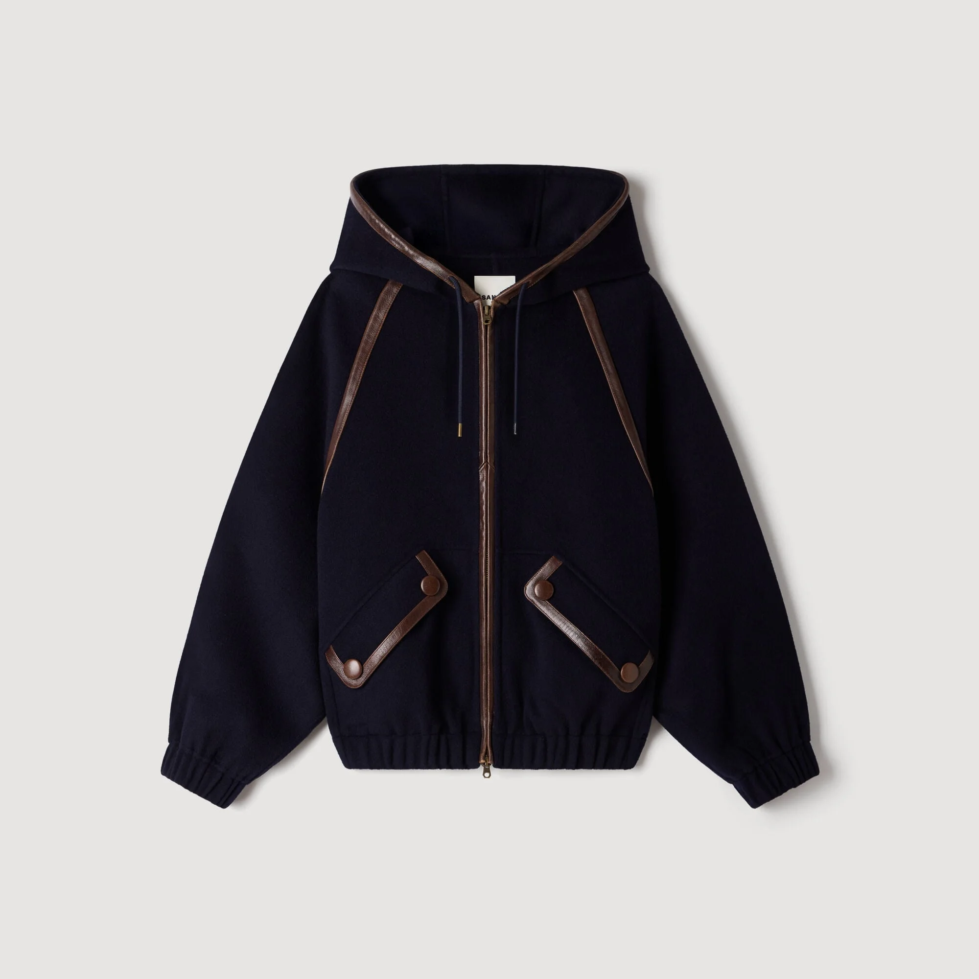 HOODED WOOL AND LEATHER COAT - 1