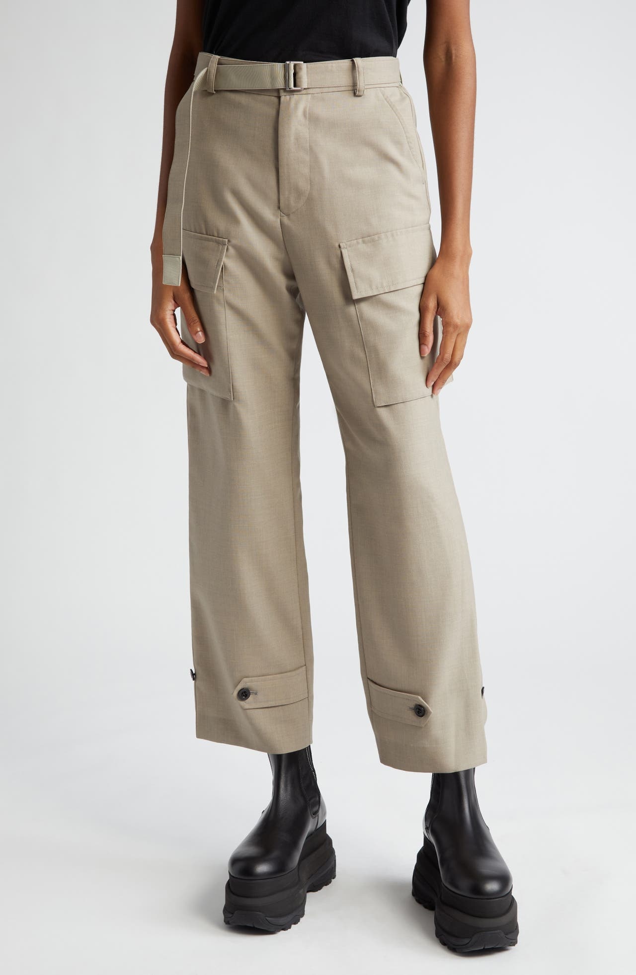 Sacai Belted Suiting Pants in Beige at Nordstrom - 1