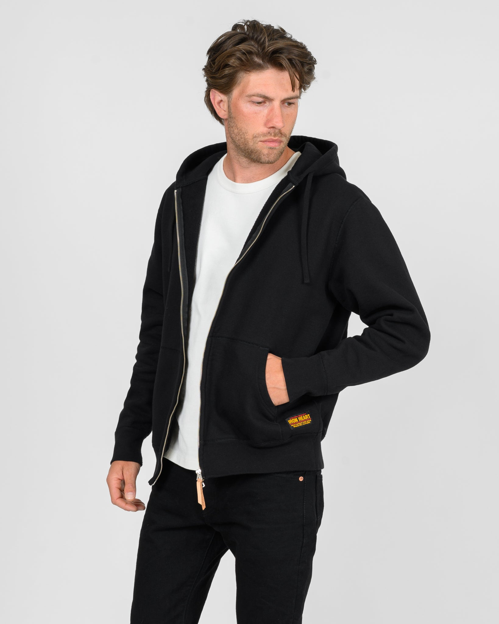 IHSW-10-BLK 14oz Ultra Heavyweight Loopwheel Cotton Zip Up Hoodie - Black - 4