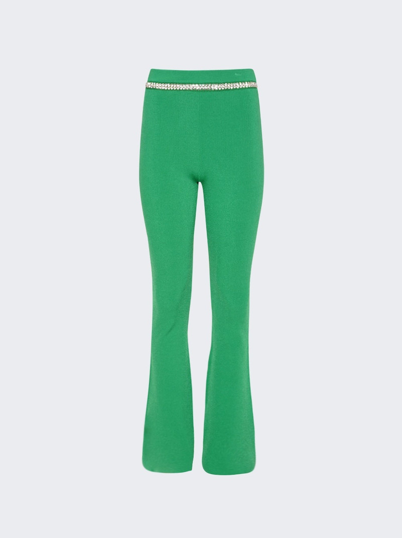Embellished Knit Flared Trousers Green 1