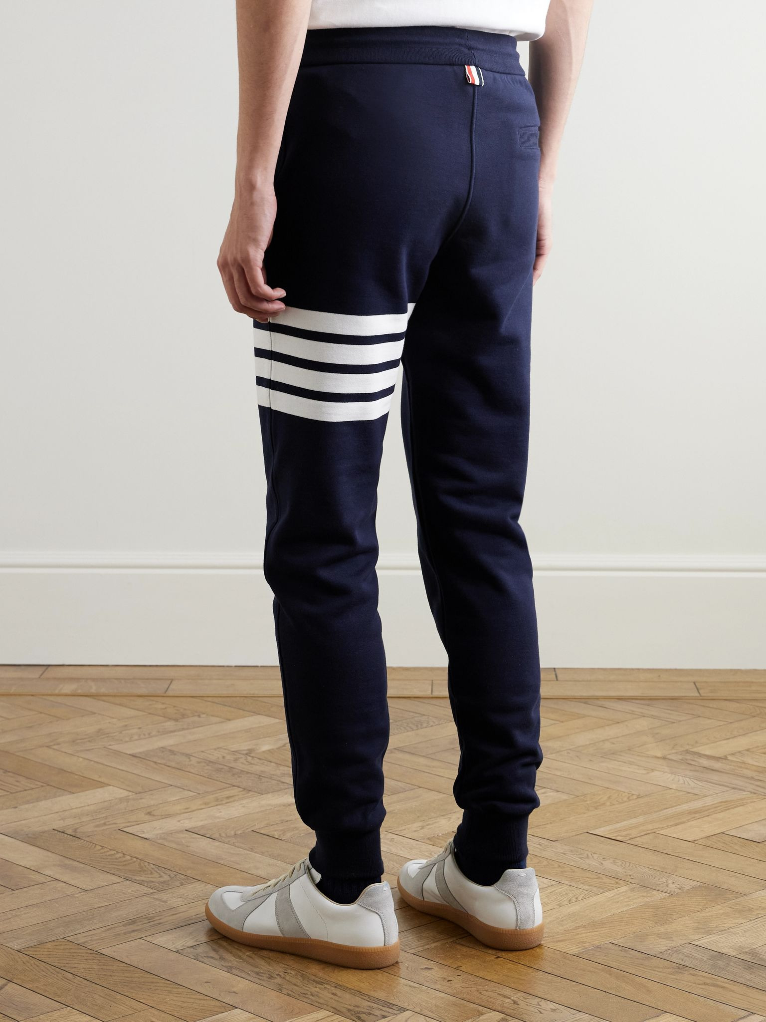 Tapered Striped Loopback Cotton-Jersey Sweatpants Navy - 4