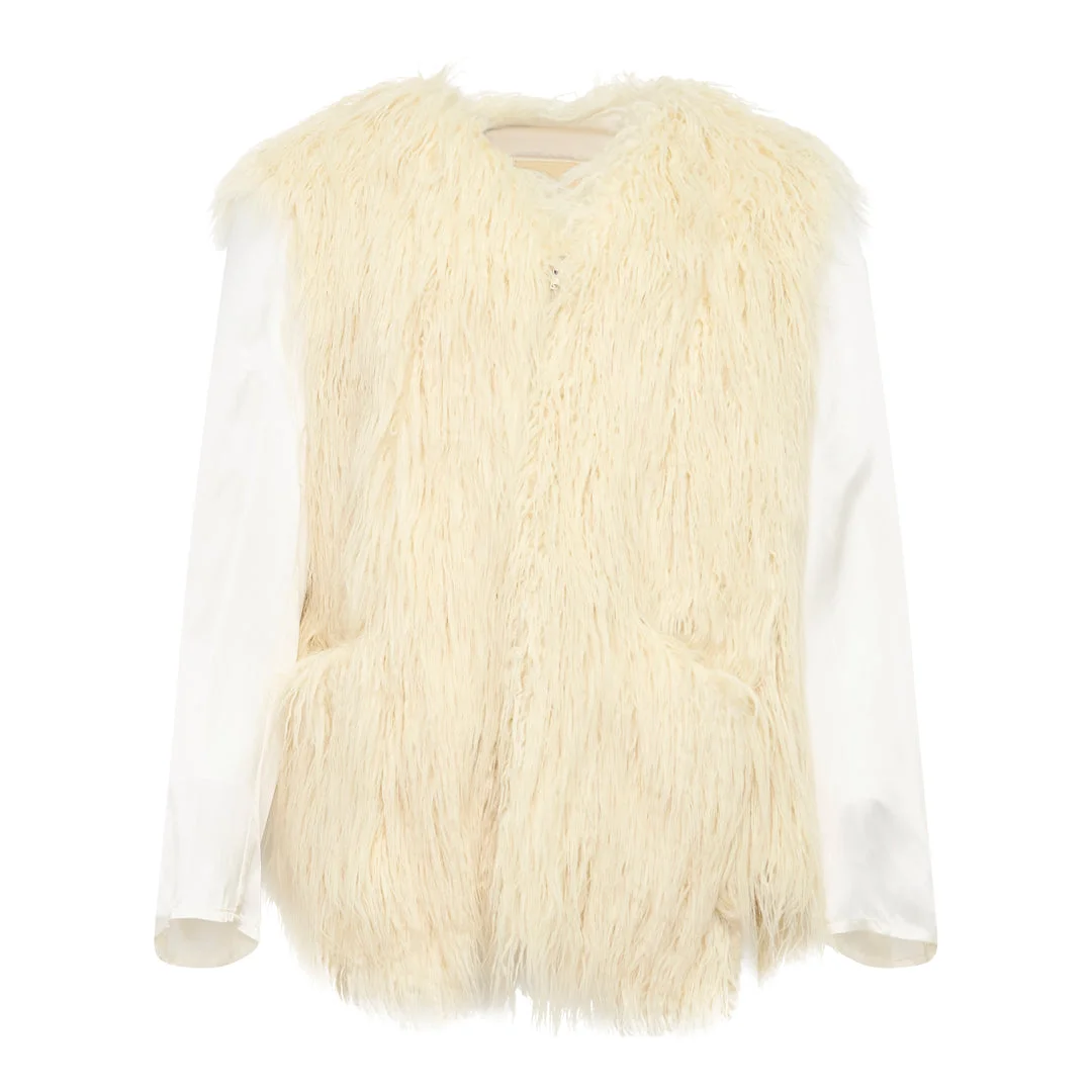 Faux Fur Contrast Sleeve Jacket - 1