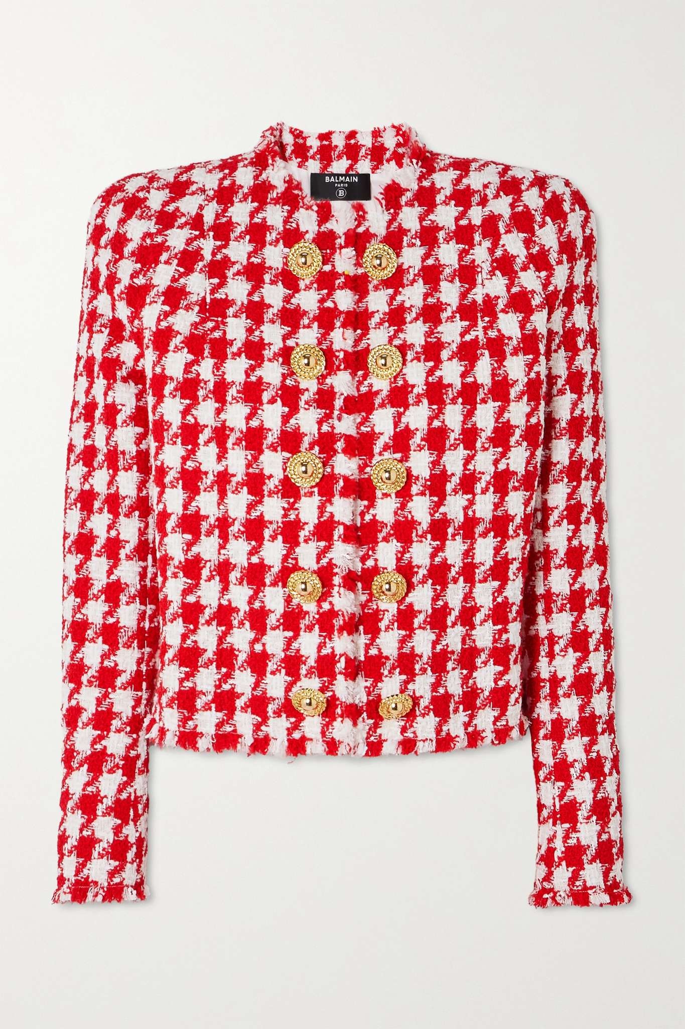 Button-embelllished houndstooth tweed jacket - 1