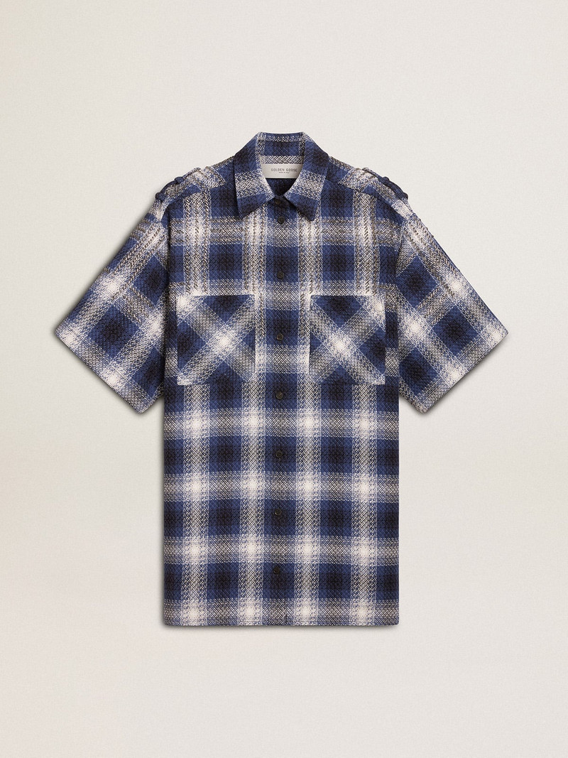 여자의 짧은 셔츠 드레스 3D checkerboard 패턴과 자수 1