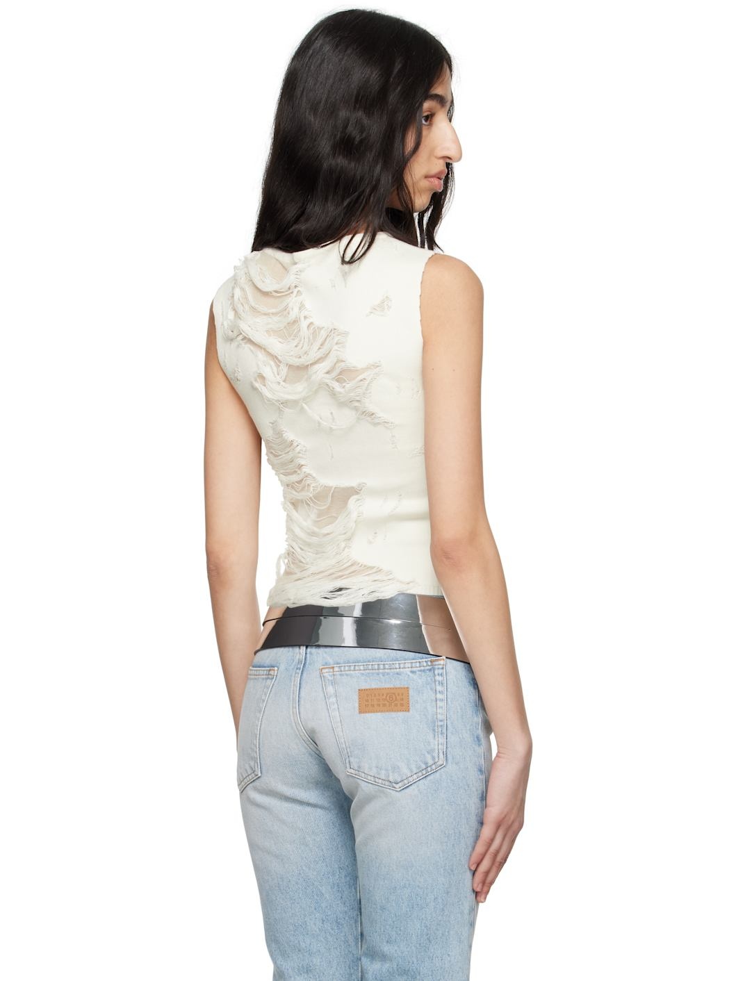 Off-White Distressed Tank Top - 3