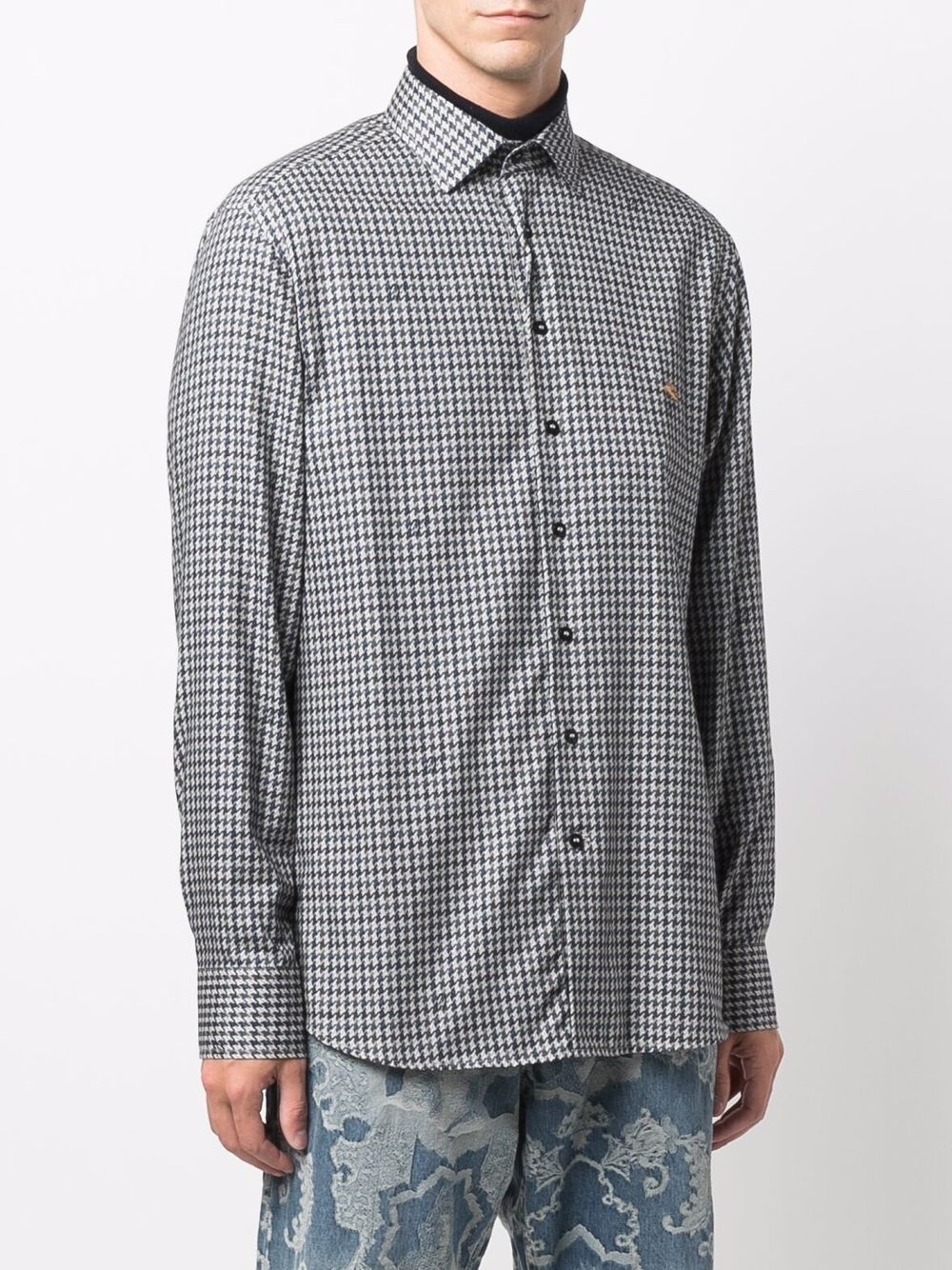 embroidered-logo check-print shirt - 3