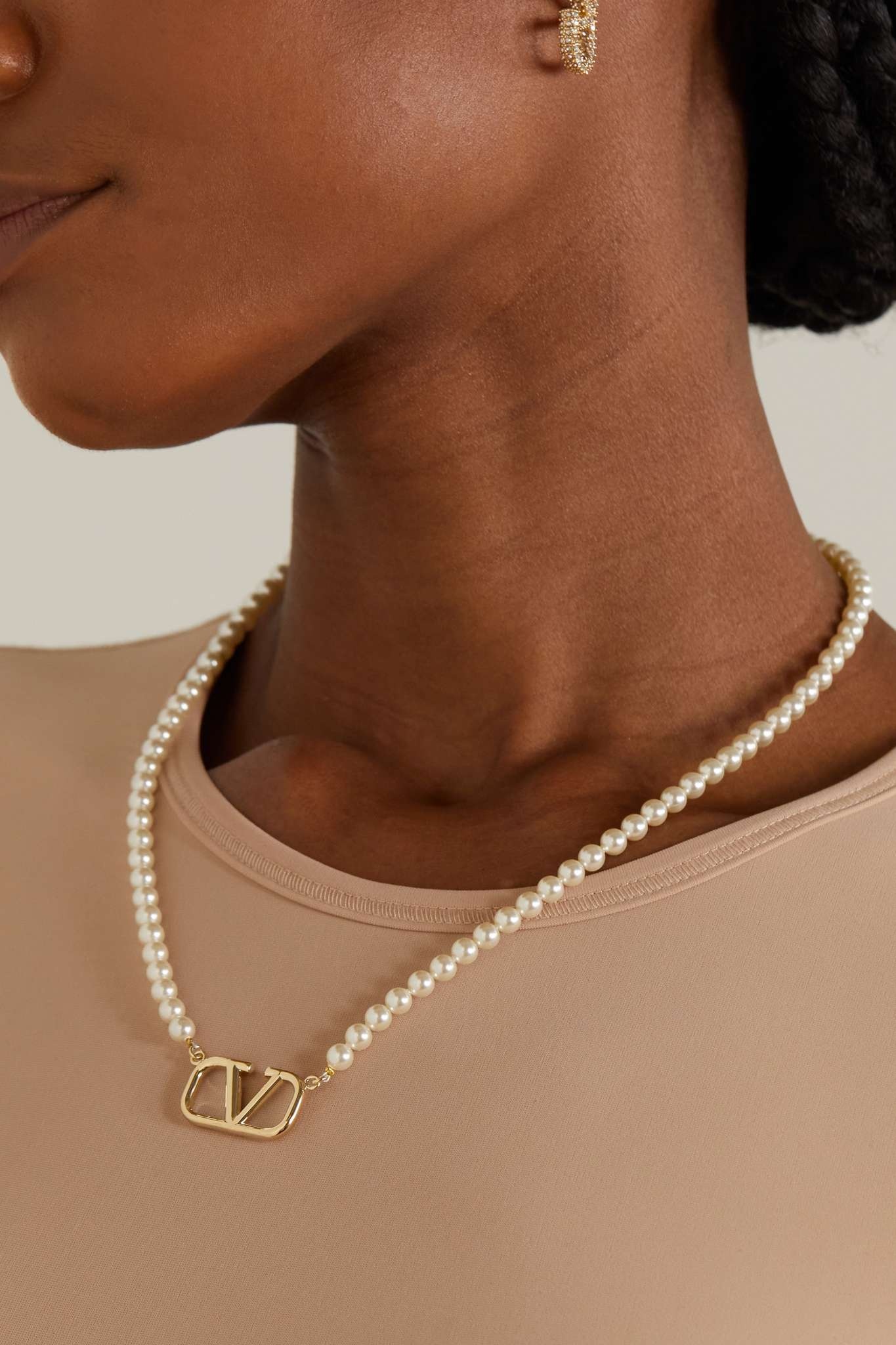 Valentino VLOGO gold-tone faux pearl necklace