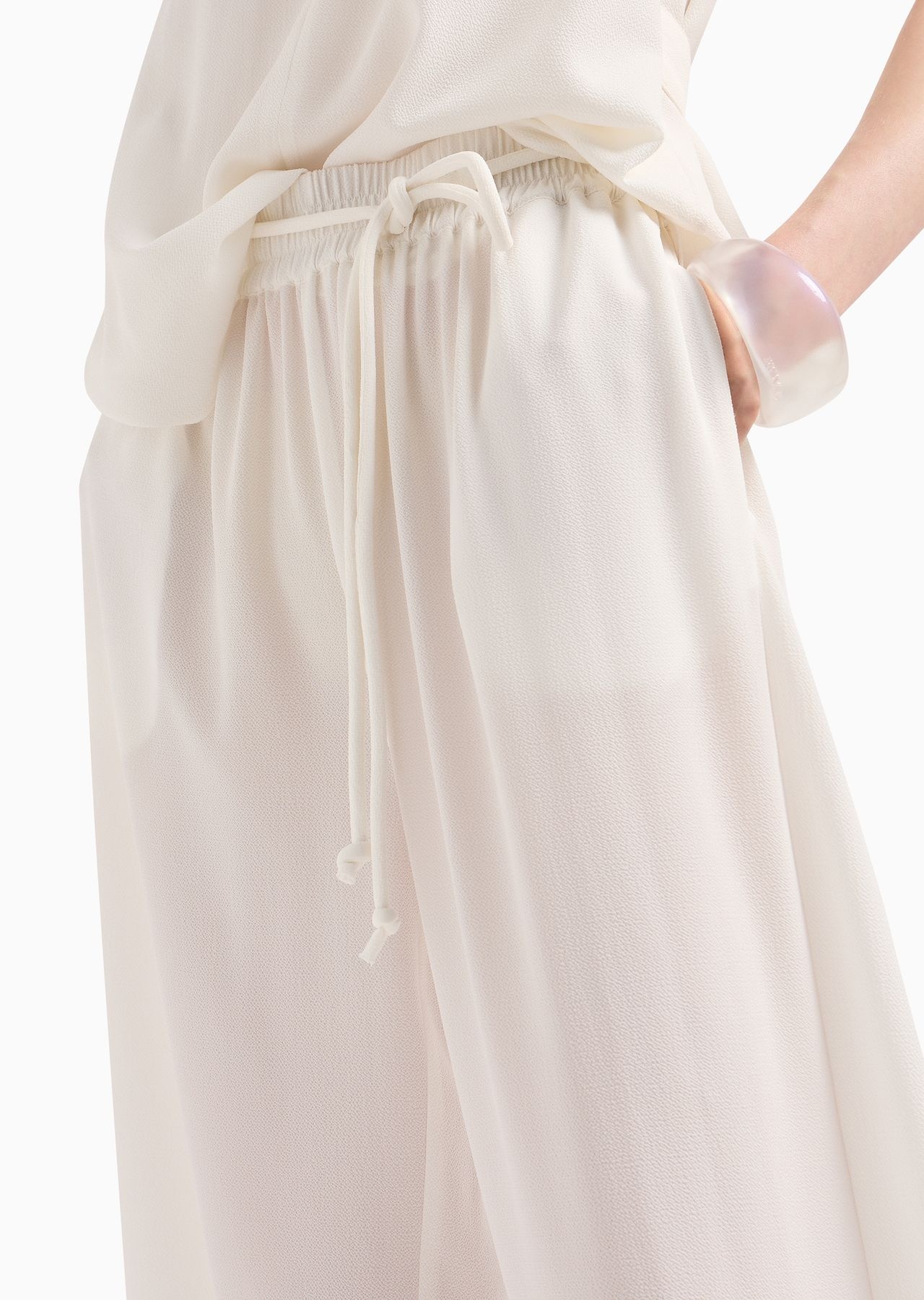 Elasticated-waist trousers with tubular armure-crêpe belt - 5
