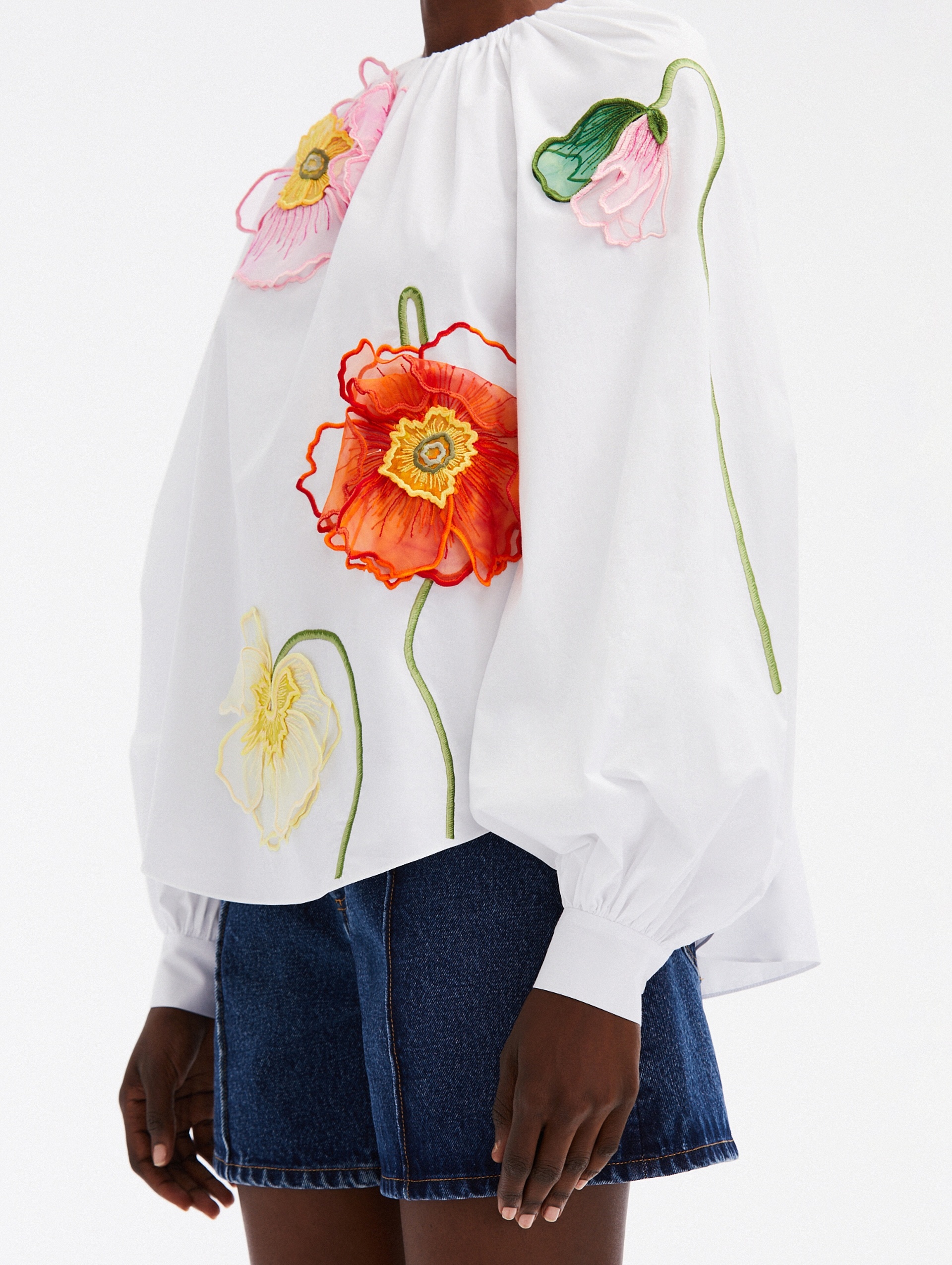 PAINTED POPPIES COTTON POPLIN BLOUSE - 5