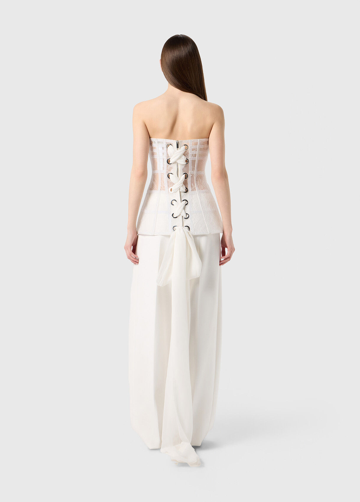 CHIFFON BUSTIER DRESS WITH CHANTILLY LACE - 3