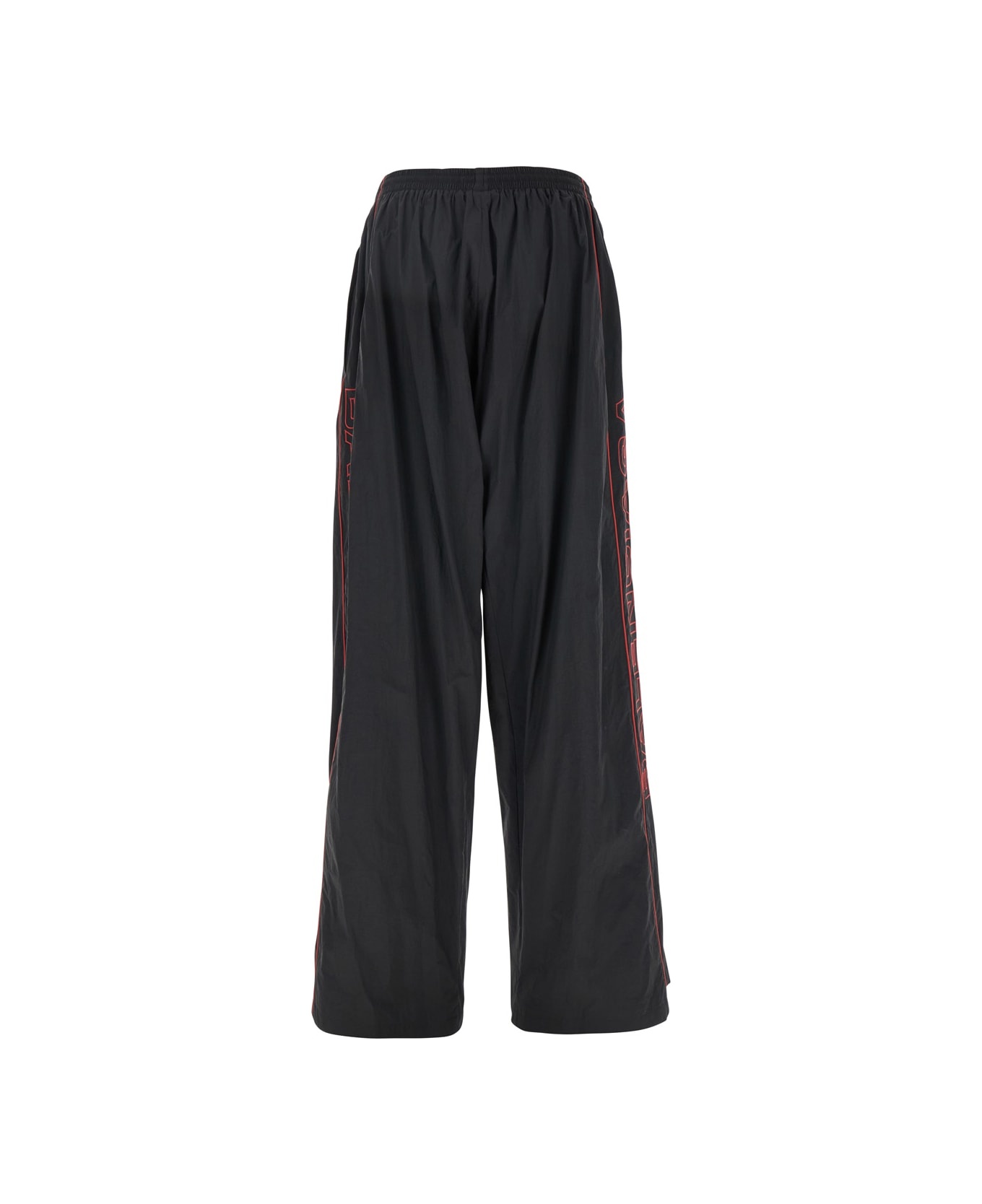Black Pants With Elastic Drawstring And Side Band With Logo Lettering In Tech Fabric Man - 2