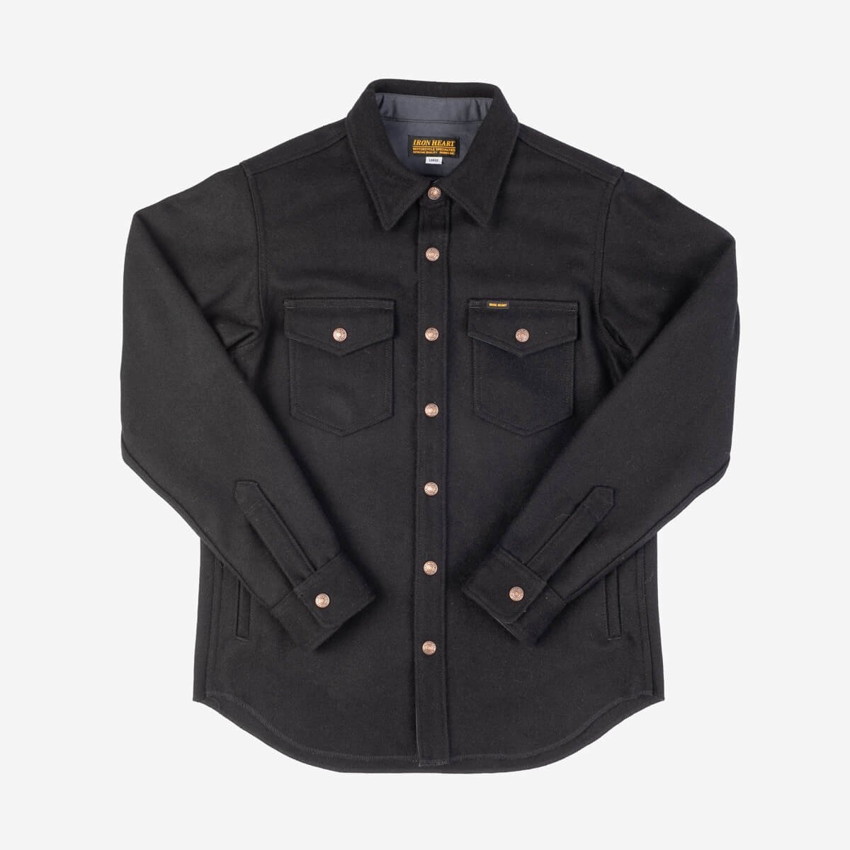 IHSH-306-BLK Melton Wool C.P.O Shirt - Black - 1