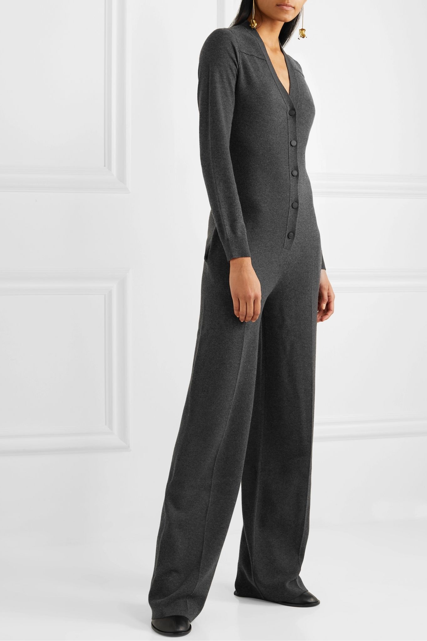 Leather-trimmed cashmere jumpsuit - 3