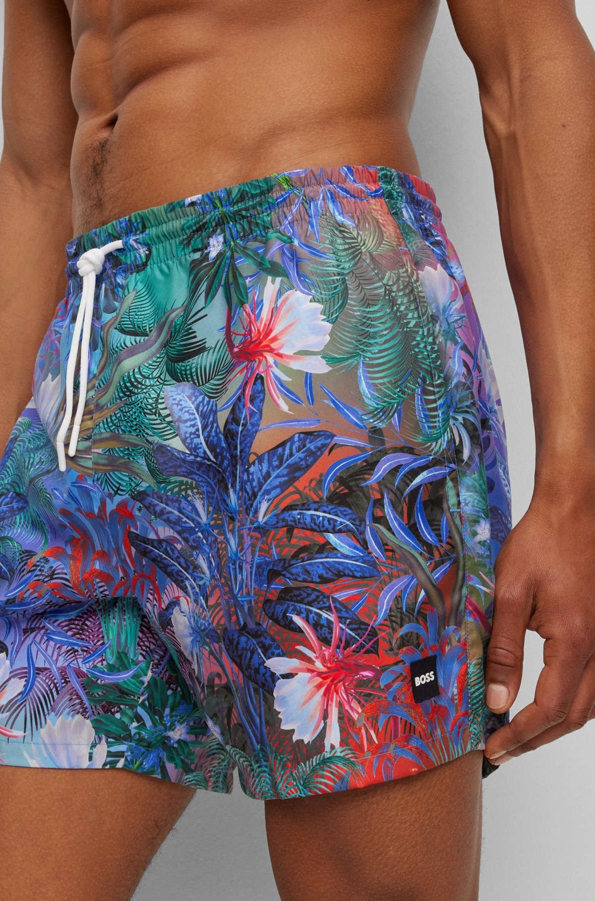 FLORAL-PRINT SWIM SHORTS WITH LOGO DETAIL - 3