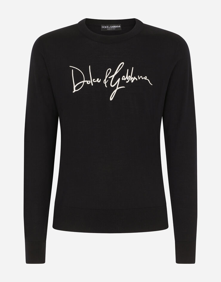 Wool round-neck sweater with Dolce&Gabbana embroidery - 1