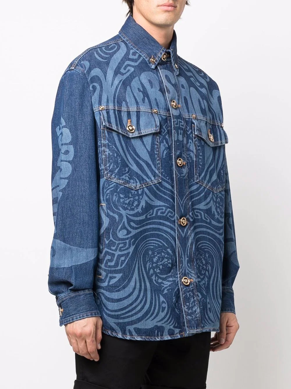 logo-print denim jacket - 3