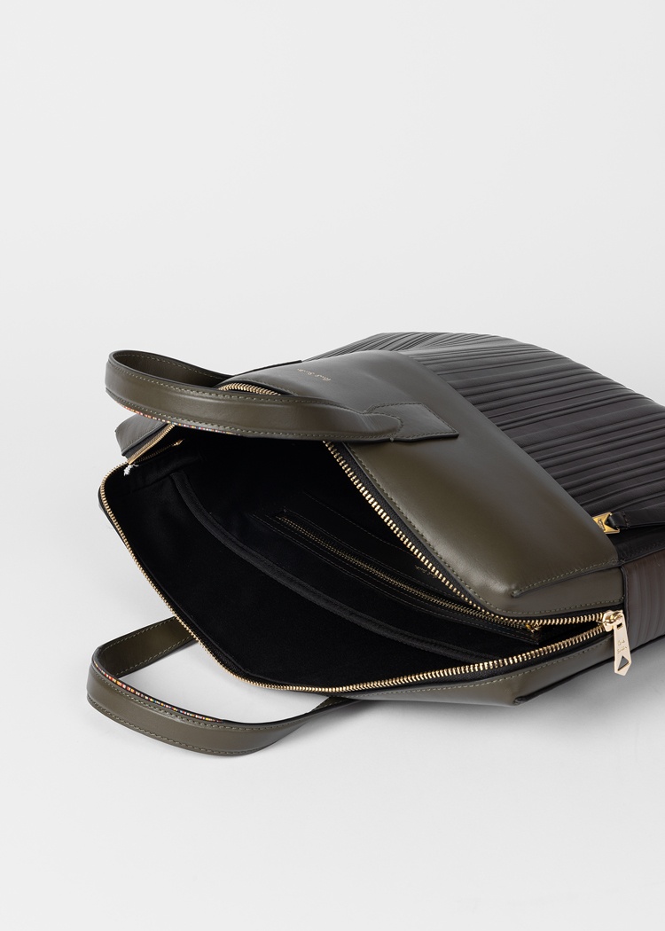 Khaki 'Shadow Stripe' Leather Slim Folio - 3