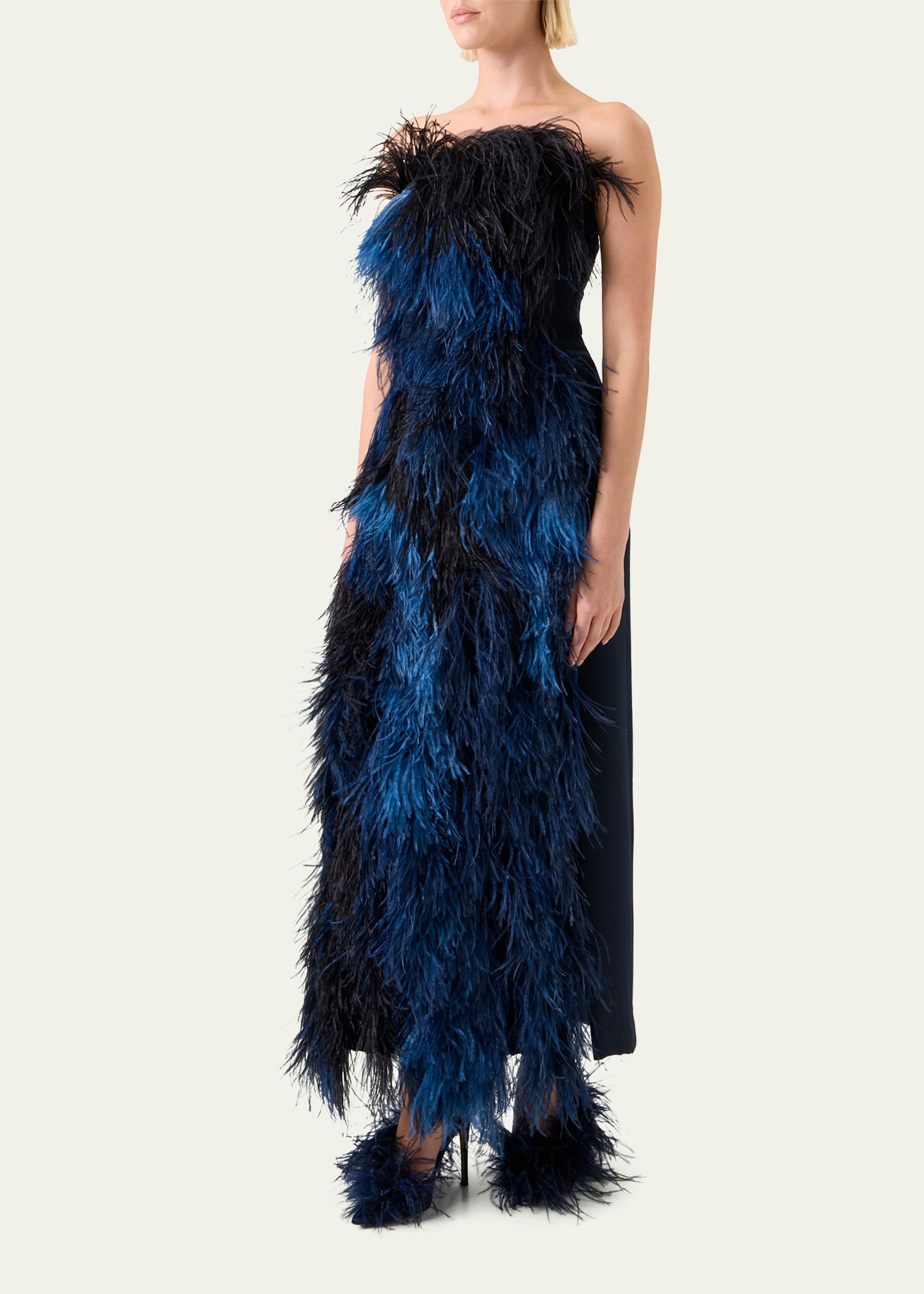 Strapless Ostrich Feather Gown - 4