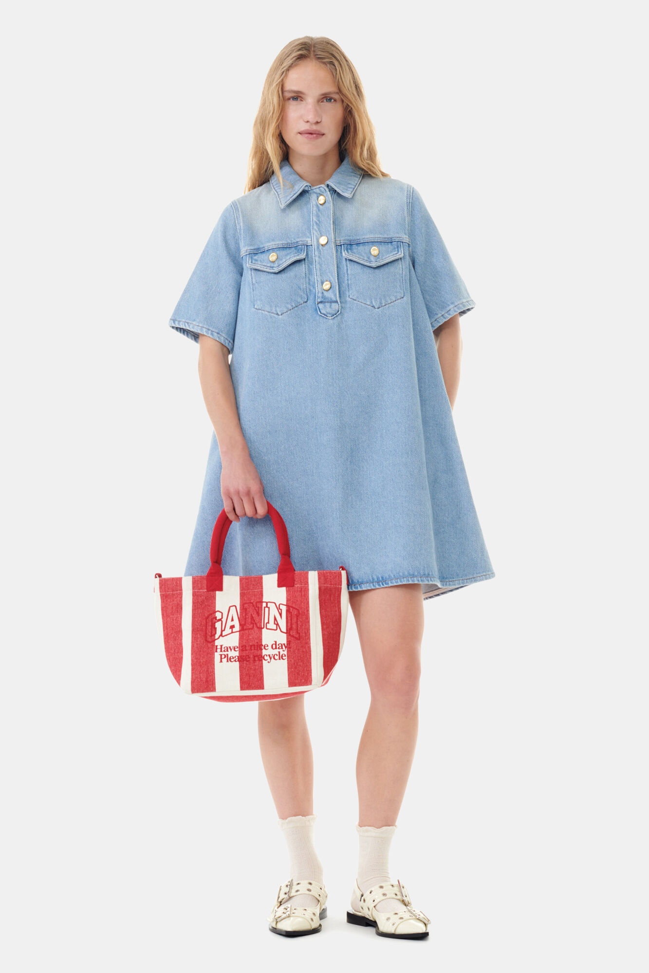 トートバッグ Ganni Women's Small Easy Shopper Tote Striped Red A5974-396 MUSINSA | GANNI Small Easy Stripe Shopper Bag - Cherry